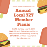 Join Your Fellow Teamster Brothers & Sisters for the Annual Local 727 Member Picnic this Sunday, May 19, Directly Following the Union’s May General Membership Meeting