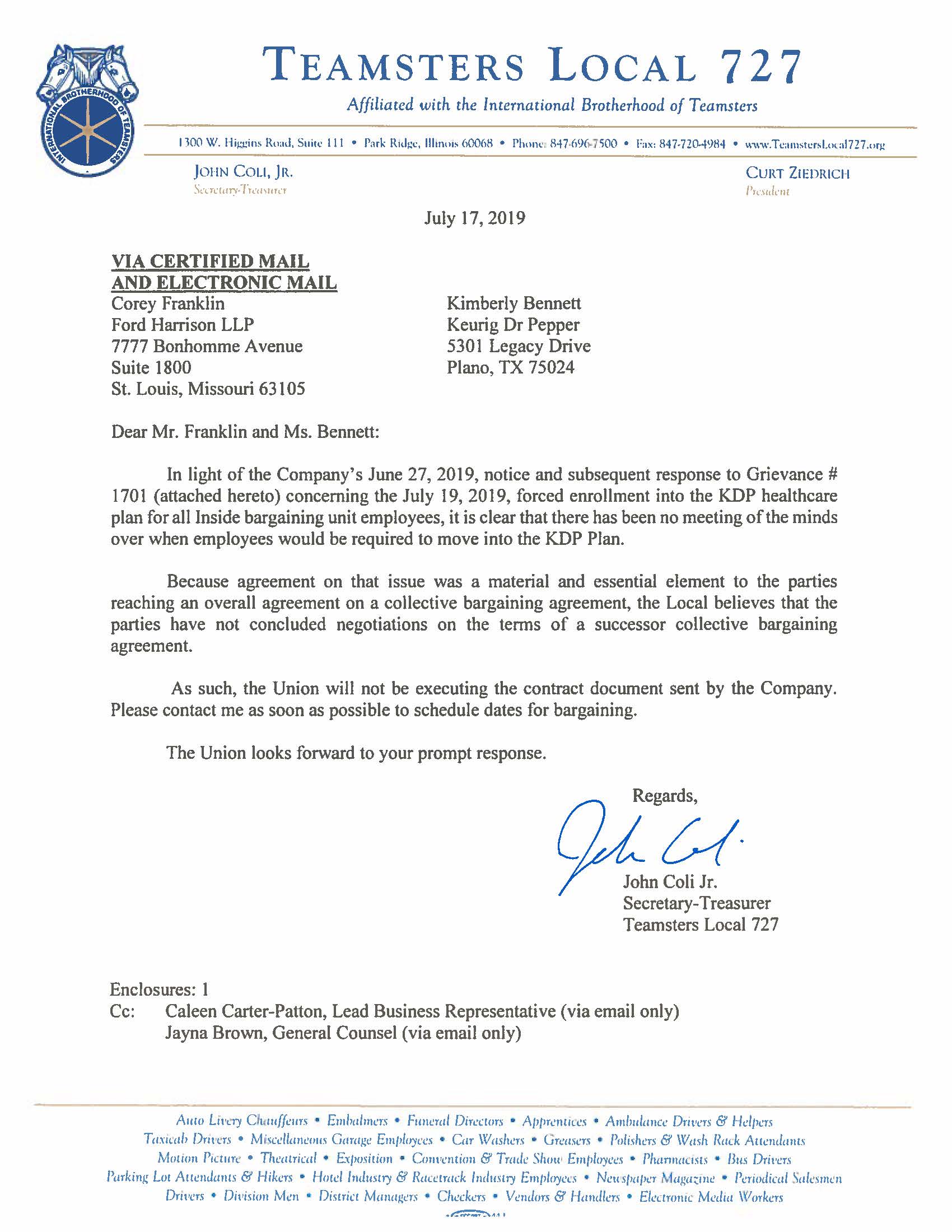 Local 727 Demands Keurig Dr Pepper Return to the Bargaining Table